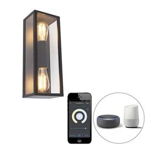 Qazqa Smart Wandlamp Zwart 38 Cm 2-lichts Ip44 Incl. Wifi St64 - Charlois