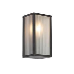 Qazqa Buiten Wandlamp Zwart Met Ribbel Glas Ip44 - Charlois