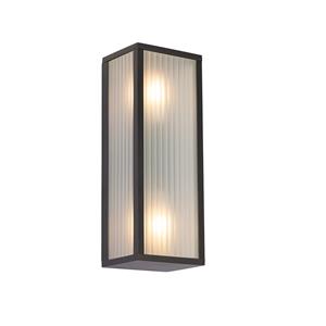 Qazqa Buiten Wandlamp Zwart Met Ribbel Glas 2-lichts Ip44 - Charlois