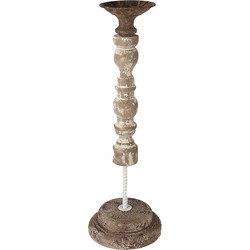 Clayre & Eef Kandelaar 51 cm Wit Bruin Hout Metaal Kaarsenstandaard Kaarsenhouder
