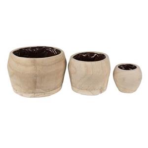 Clayre & Eef Bloempot Set van 3 Ã 24 Ã 18 Ã 12 cm Bruin Hout Rond
