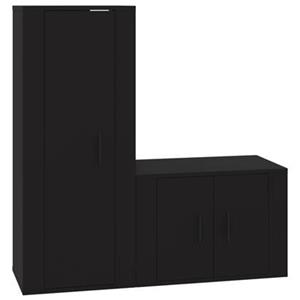 Vidaxl 2-tlg. Tv-schrank-set Schwarz Holzwerkstoff