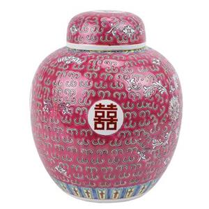 Fine Asianliving Chinese Gemberpot Rood Handgeschilderd Double