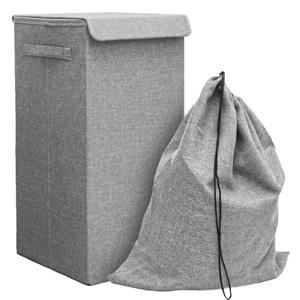 Dunedesign Wäschekorb 50L Wäschekorb mit Deckel und Wäschesack 30x30x60, Wäschesammler Grau - Faltbar