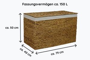 Animal-design Wäschetruhe, Lycce Wäschekorb 3 Fächer 150 l Wäschesortierer Wasserhyazinthe natur 79cm x 40cm x 50cm