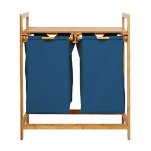 Lumaland Ausziehwäschekorb Bambus Wäschekorb - 2 Wäschesäcke - 73x64x33cm (Sitzbank + Wäschekorb), stabiler Wäschesammler mit Deckel