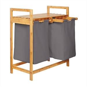 Lumaland Ausziehwäschekorb Bambus Wäschekorb - 2 Wäschesäcke - 73x64x33cm (Sitzbank + Wäschekorb), stabiler Wäschesammler mit Deckel