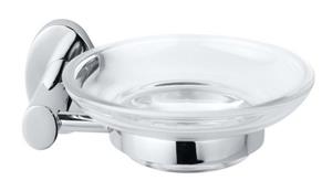 Fackelmann Seifenschale  Ablageschale TARIS, Seifenschale mit verchromtem Halter, Seifenhalter aus Glas