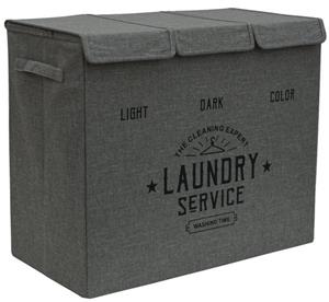Dunedesign Wäschekorb Wäschekorb 3 Fächer 84L Wäschesammler Anthrazit, Faltbar - 60x30x50 Wäschebox
