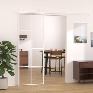 vidaXL Schuifdeur 76x205 cm ESG-glas en aluminium wit