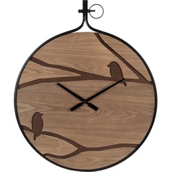 Clayre & Eef Wandklok 60x4x72 cm Bruin Zwart MDF Ijzer Vogels Muurklok Hangklok Keukenklok