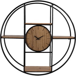 Clayre & Eef Wandklok Ø 60 cm Bruin Zwart Hout Ijzer Muurklok Hangklok