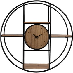 Clayre & Eef Wandklok Ø 60 cm Bruin Zwart Hout Ijzer Muurklok Hangklok