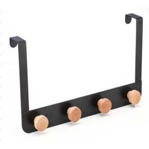 Badkamerdeur/kastdeur kapstok zwart met 4 houten haken 35 cm - Kapstokken