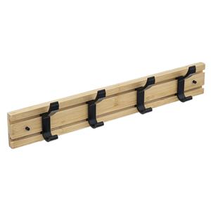 5Five Kapstok rek voor wand/muur ichtbruin/zwart - 4x schuifbare ophanghaken - Bamboe/ijzer - 40 x 8 cm - Kapstokken