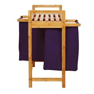 Lumaland Ausziehwäschekorb Bambus Wäschekorb - 2 Wäschesäcke - 73x64x33cm (Sitzbank + Wäschekorb), stabiler Wäschesammler mit Deckel