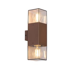 QAZQA Buiten wandlamp roestbruin met smoke kap 2-lichts IP44 - Denmark