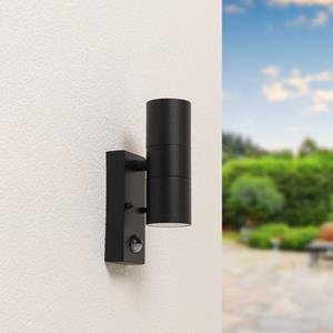 HOFTRONIC™ Blenda wandlamp - Zwart - Bewegingsmelder en schemerschakelaar - IP44 spatwaterdicht - Up & Downlight voor buiten - Exclusief twee GU10 spotjes