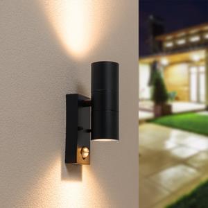 HOFTRONIC™ Blenda wandlamp - 2700K warm wit - Bewegingsmelder en schemerschakelaar - Zwart - IP44 spatwaterdicht - Up & Downlight voor buiten