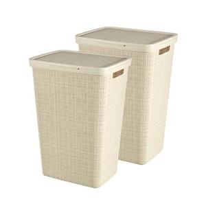 Curver Jute Wasmand met deksel 58L - 2 stuks - Gebroken Wit