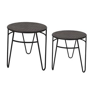 Clayre & Eef Bijzettafel Set van 2 Ø 51 / Ø 41 cm Bruin Ijzer Side table Tafeltje Bruin Side table Tafeltje