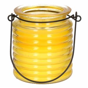 1x Citronellakaarsen in geel geribbeld glas 7,5 cm -