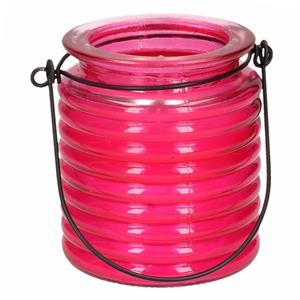 1x Citronellakaarsen in roze geribbeld glas 7,5 cm -