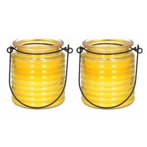 2x Citronellakaarsen in geel geribbeld glas 7,5 cm -