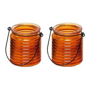 4x Citronellakaarsen in oranje geribbeld glas 7,5 cm -