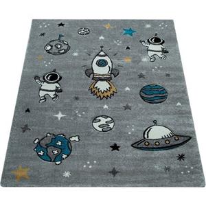 Paco Home Kinderteppich "Diamond 100", rechteckig, 3D-Design, Motiv Weltraum, Rakete & Astronaut, Kinderzimmer