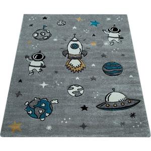 Paco Home Vloerkleed voor de kinderkamer Diamond 100 3d-design, motief ruimte, raket & astronaut, kinderkamer