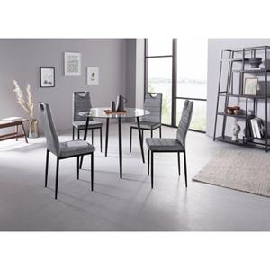 INOSIGN Eethoek Danny + Mandy ronde glazen tafel, ø 100 cm en 4 eetkamerstoelen, bekleding van fluweel (set, 5-delig)