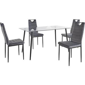 INOSIGN Eethoek Danny + Mandy Glazen tafel, breedte 140 cm en 4 eetkamerstoelen, bekleding van fluweel (set, 5-delig)