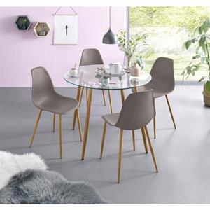 INOSIGN Eethoek MILLER Glazen tafel met 4 stoelen (kunststof kuipzitting) (set, 5-delig)