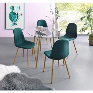 INOSIGN Eethoek MILLER Glazen tafel met 4 stoelen (weefstof) (set, 5-delig)