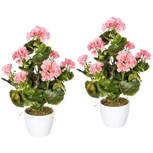 Creativ green Kunstplant Geranium, rood in een keramische pot (set, 2 stuks)