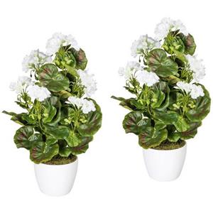 Creativ green Kunstplant Geranium, rood in een keramische pot (set, 2 stuks)