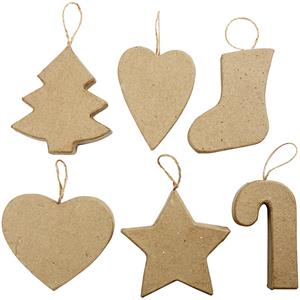 Knutselmateriaal 12x papier mache kersthangers kerstfiguren -