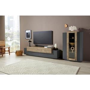 INOSIGN Wandmeubel Coro, aanbouwwand, mediawand Lowboard met 4 vakken, breedte 200 cm en vitrinekast met 3 deuren, breedte 80 cm (set, 2 stuks)