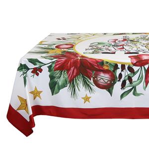 Unique Living Kerst tafelkleed/tafellaken rood met kerstprint 150 x 200 cm -