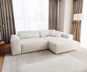 DELIFE Ecksofa Sirpio XL 270x170 cm Bouclee Creme-Weiß Recamiere variabel mit Hocker