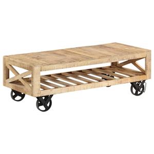 VidaXL Salontafel op wieltjes 110x50x37 cm massief mangohout