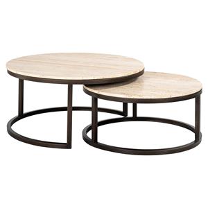 Richmond Interiors Richmond Ronde Salontafel Avalon Travertine Set van 2 stuks, 85cm - Brons