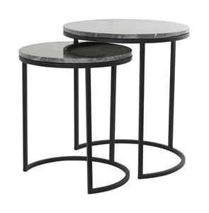 Light & Living Bijzettafel Alfio Set van 2 stuks, bruin marmer+zwart - Rond