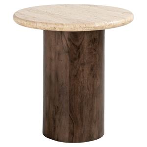 Richmond Interiors Richmond Bijzettafel Douglas Mangohout en Travertine, 50cm - Bruin