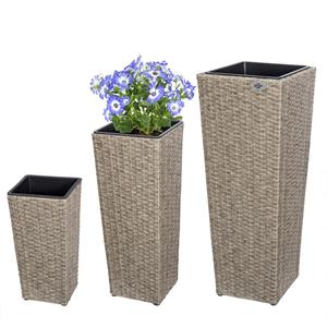 Deuba Polyrattan Blumentopf 3er-Set Creme