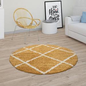 Paco Home Hochflor-Teppich "Kalmar 441", rund, Scandi Design, Rauten Muster, weich & kuschelig