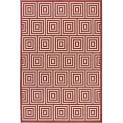 Safavieh Geometric Indoor/Outdoor Woven Area Rug, Beachhouse Collection, BHS173, in Red & Creme, 79 X 152 cm