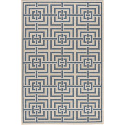 Safavieh Geometric Indoor/Outdoor Woven Area Rug, Beachhouse Collection, BHS128, in Cream & Blue, 79 X 152 cm