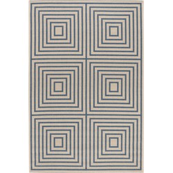 Safavieh Geometric Indoor/Outdoor Woven Area Rug, Beachhouse Collection, BHS123, in Cream & Blue, 79 X 152 cm